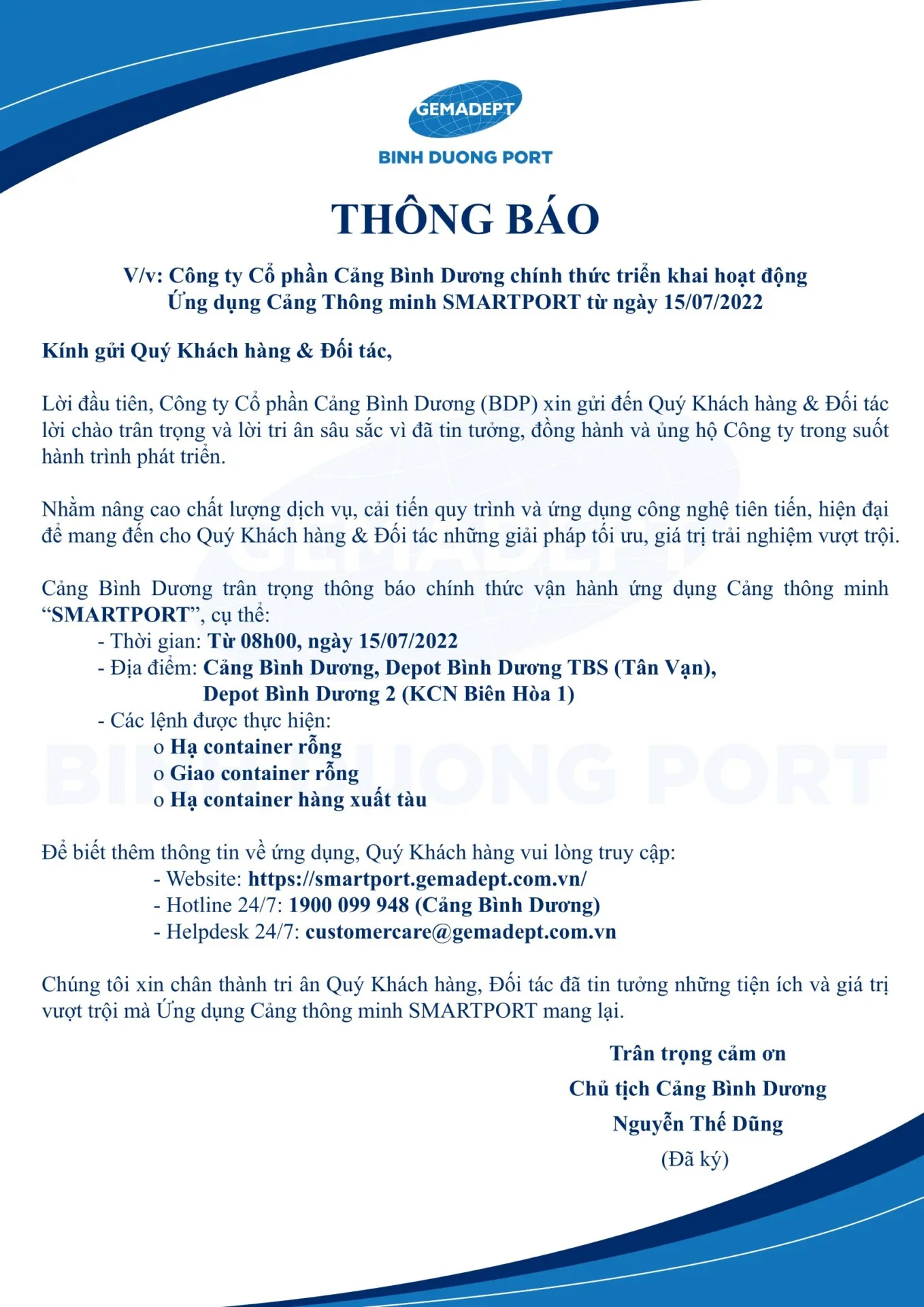 Cảng Bình Dương chính thức triển khai ứng dụng cảng thông minh SMARTPORT